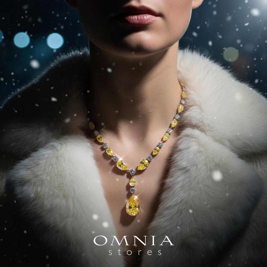 Omnia Isabella Yellow Necklace in 92.5 Silver with High Quality Simulated Diamonds