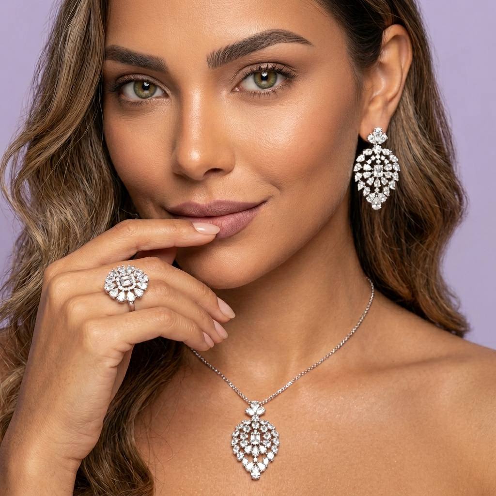 Omnia Ashwaq White Set in High Quality Zircon Stone (Only Available in KSA) - OMNIASTORES KSA