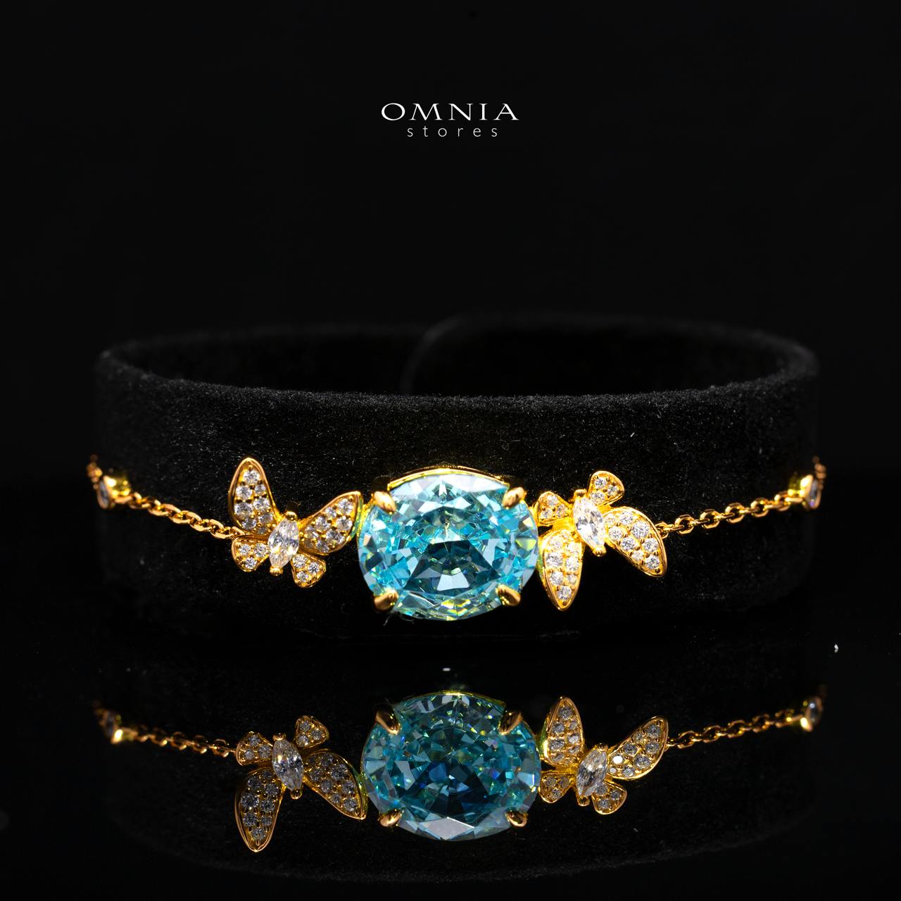 Omnia Maysun Baby Blue Gold Plated Full Set In 925 Silver High Quality Simulated Diamonds