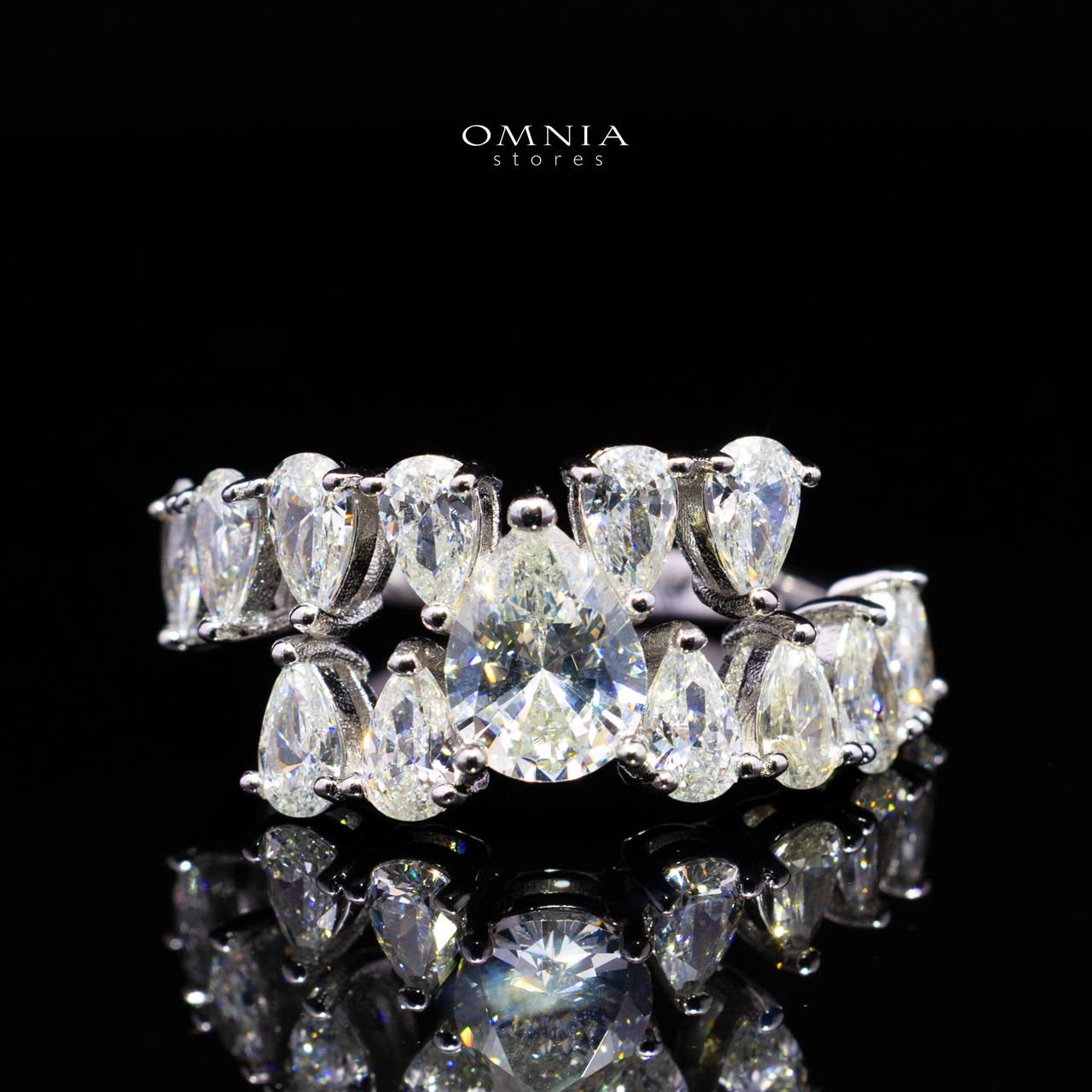 Cheska White Pear-Cut Halo Ring in 925 Silver with Premium Simulated Diamonds - OMNIASTORES KSA