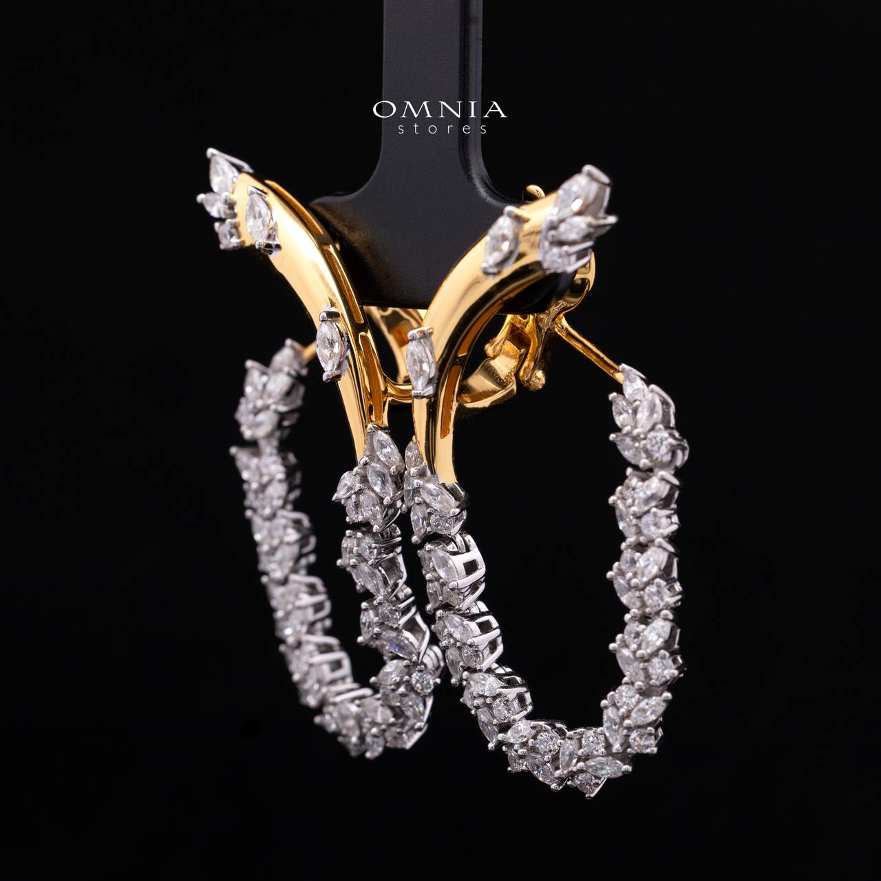 Julienne Golden Floral Hoop Clip-On Earrings in 925 Silver with Premium Simulated Diamonds - OMNIASTORES KSA