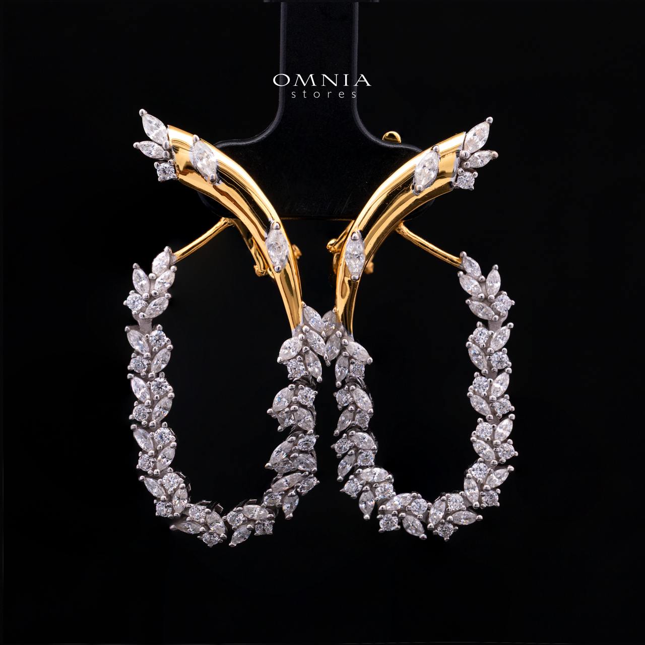 Julienne Golden Floral Hoop Clip-On Earrings in 925 Silver with Premium Simulated Diamonds - OMNIASTORES KSA
