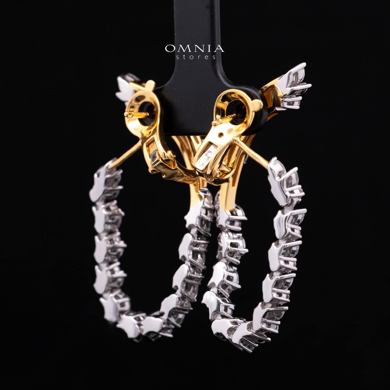 Julienne Golden Floral Hoop Clip-On Earrings in 925 Silver with Premium Simulated Diamonds - OMNIASTORES KSA