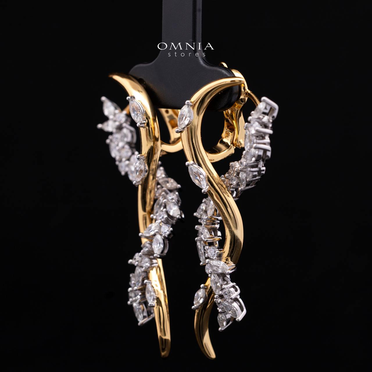 Lucille Gold-Plated Drop Vine Earrings in 925 Silver with Premium Zircon Stones