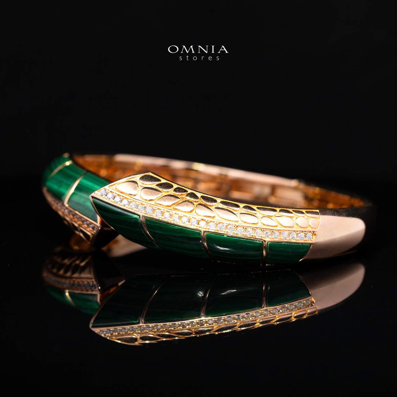 Tahiraa Green Gold-Plated Bangle with High-Quality Premium Simulated Diamonds in 925 Sterling Silver
