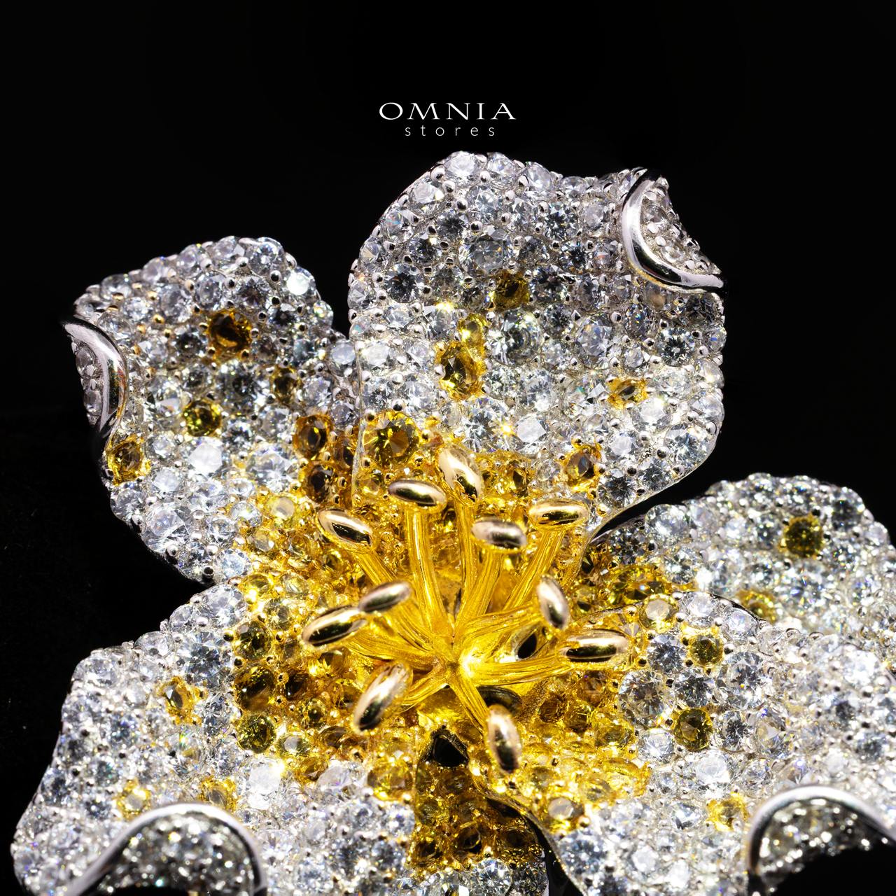 Thalisse Blooming Floral Statement Brooch with Premium Simulated Diamonds in 925 Silver