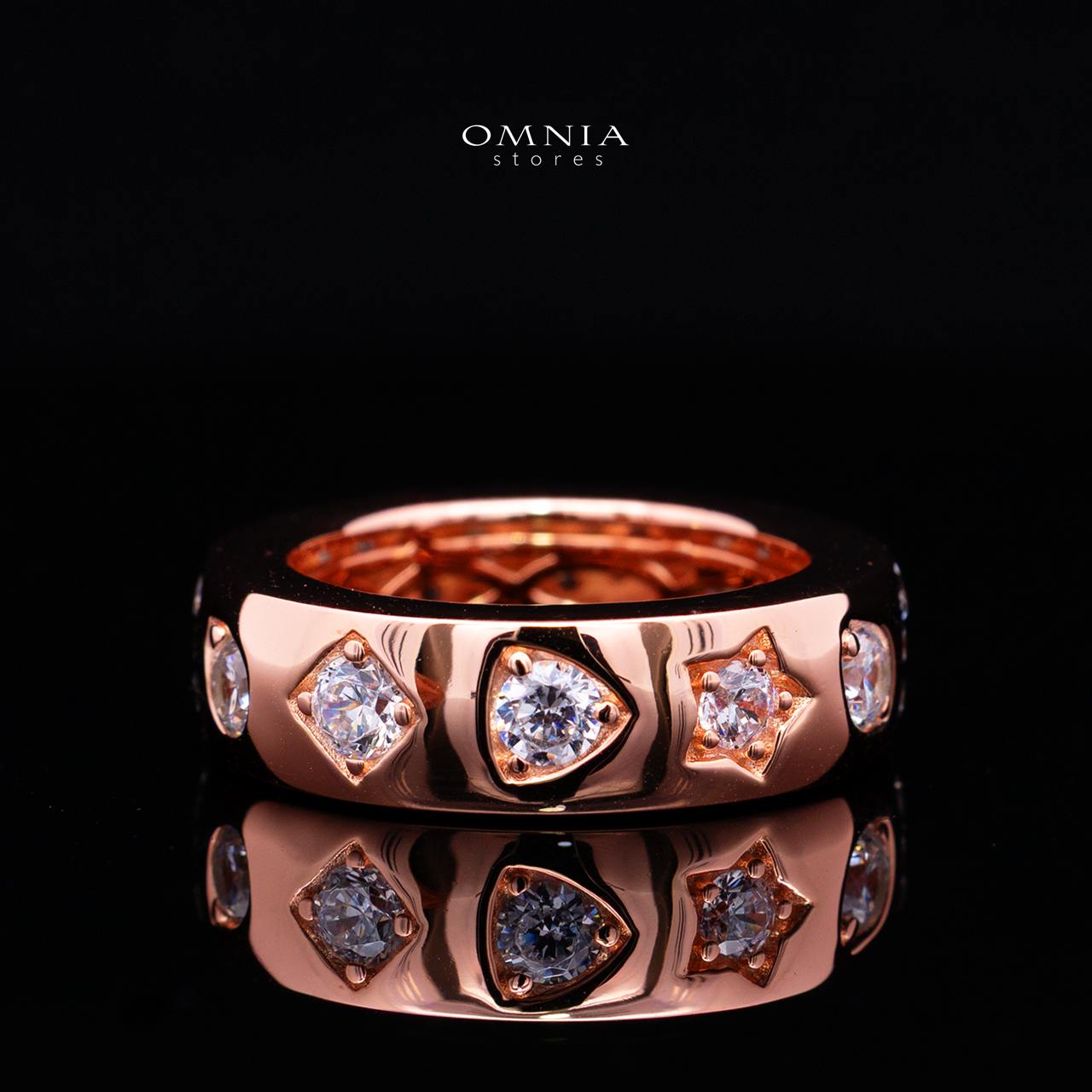 Janna Rose Gold Ring in 925 Silver with Premium Simulated Diamonds - OMNIASTORES KSA