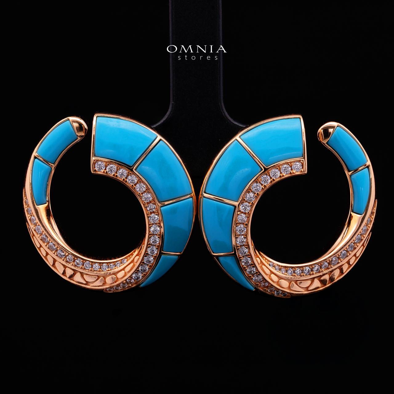 Tahiraa Turquoise Stud Earrings with High-Quality Premium Simulated Diamonds in 925 Sterling Silver