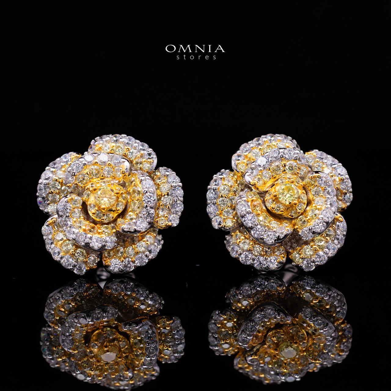Safiyah Yellow Rose Stud Earrings 925 Sterling Silver | Premium Brilliant-Cut Simulated Diamonds - OMNIASTORES KSA