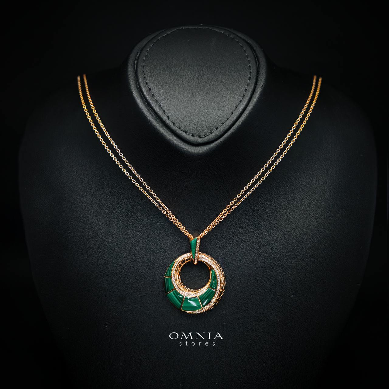 Tahiraa Green Gold-Plated Necklace with High-Quality Premium Simulated Diamonds in 925 Sterling Silver