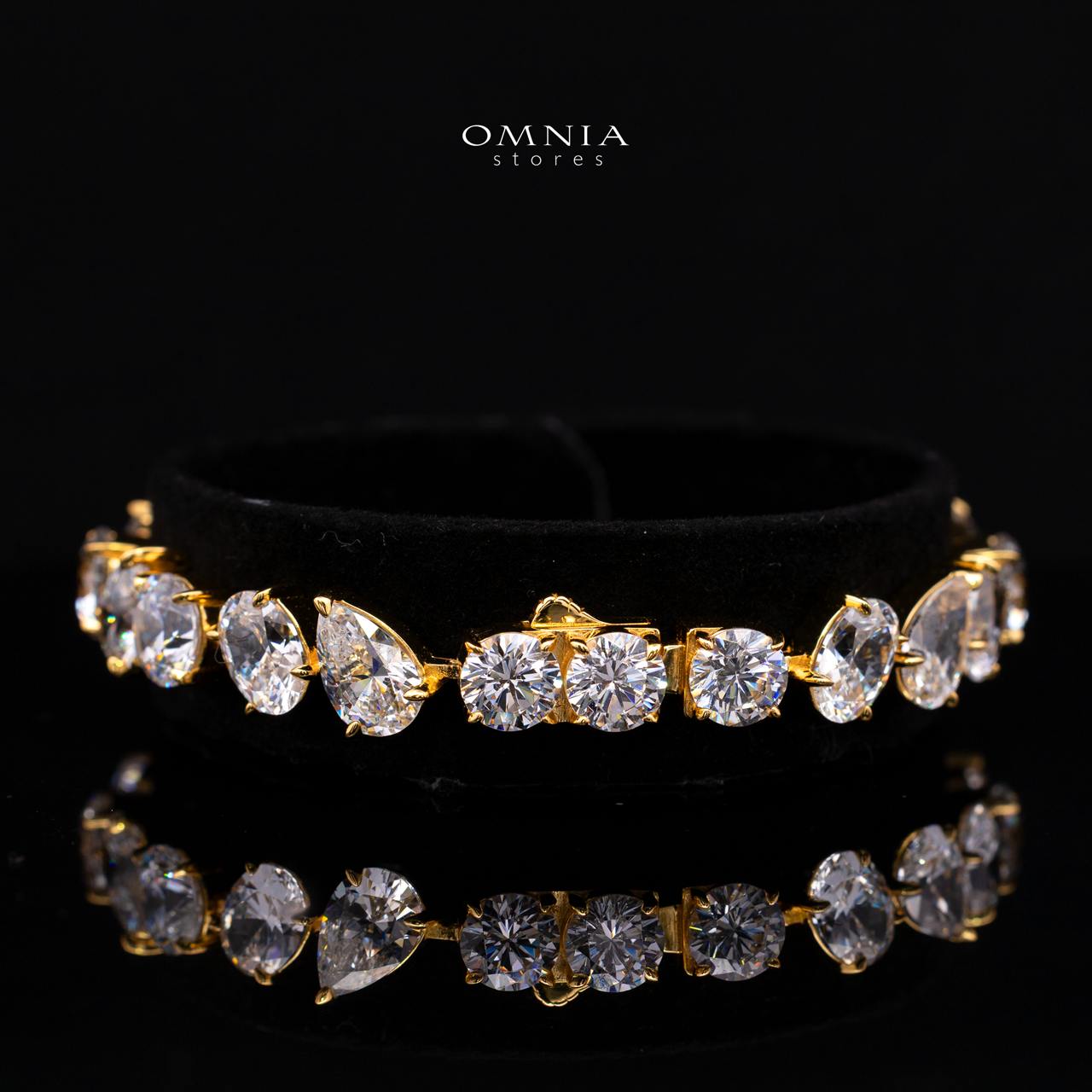 Mirelith Mixed Fancy Cut Bracelet Gold Plated with Premium Simulated Diamonds and Certificate in 925 Sterling Silver