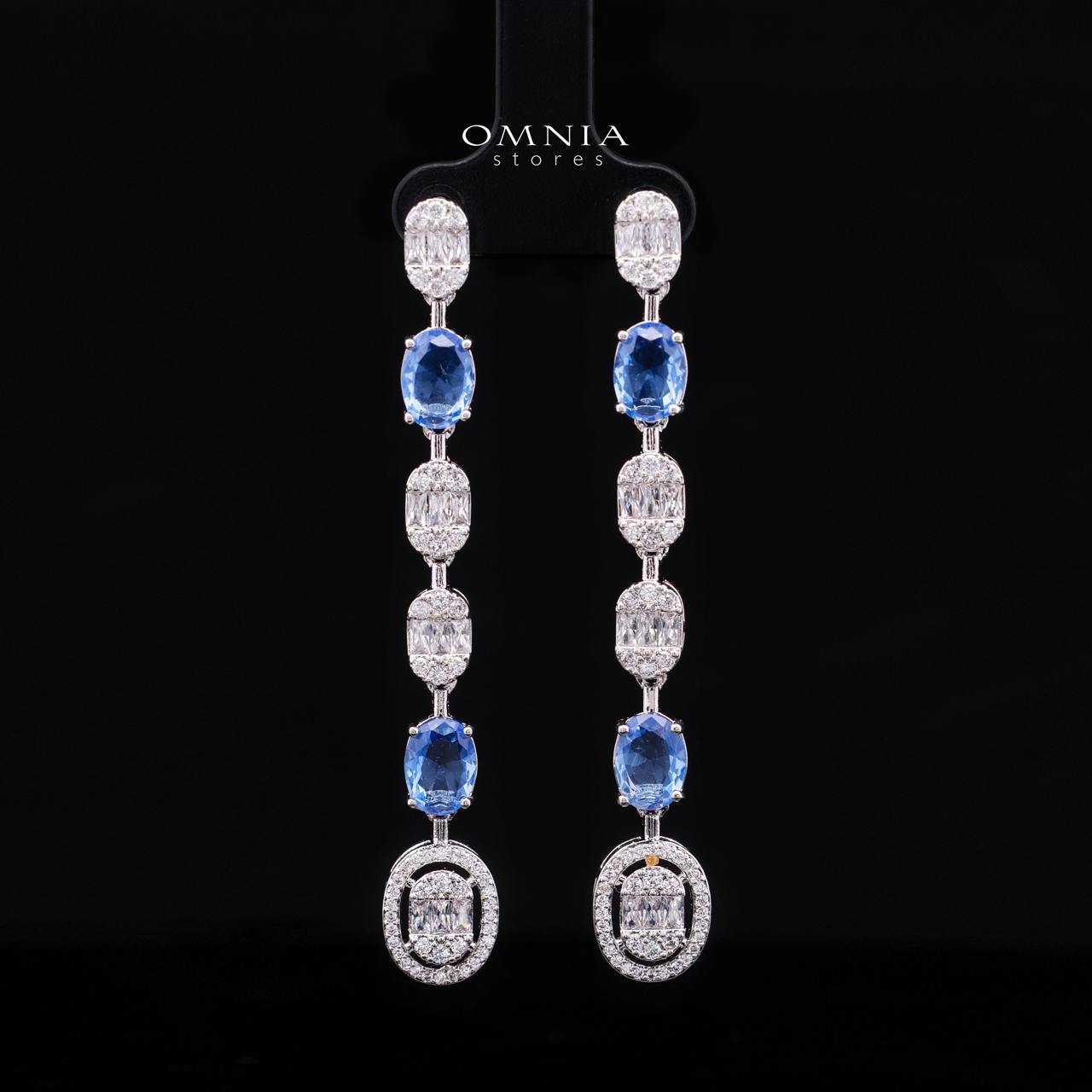 Fairuz Blue Luxury Full Set with Long Chain, High Quality Premium Zircon Stones & Rhodium Plated Finish - OMNIASTORES KSA