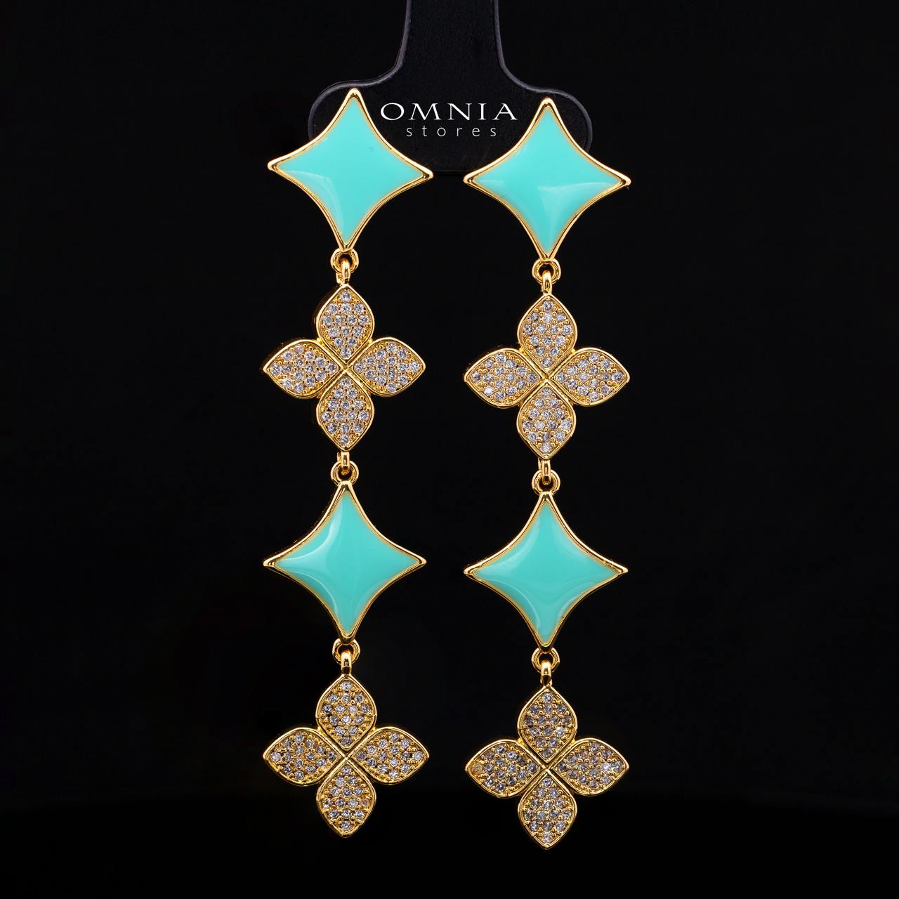 Omnia Golden Clove Turquoise Choker Full Set with High-Quality Simulated Diamonds Gold Plated - OMNIASTORES KSA