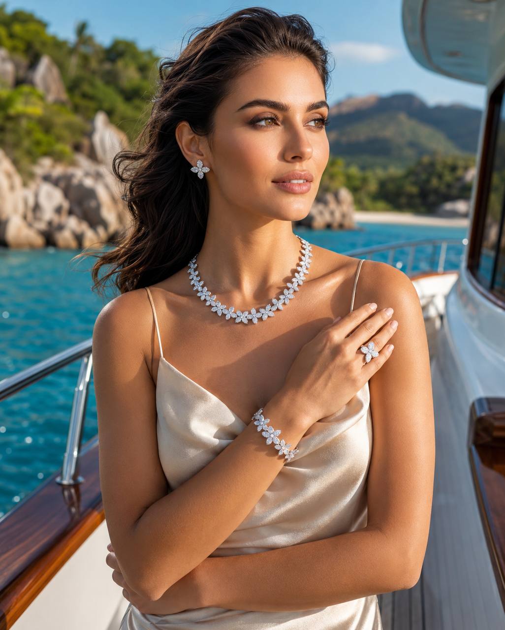 Brienne Luxury Bridal Full Set with High-Quality Premium Simulated Diamonds and Premium Rhodium Plating - OMNIASTORES KSA