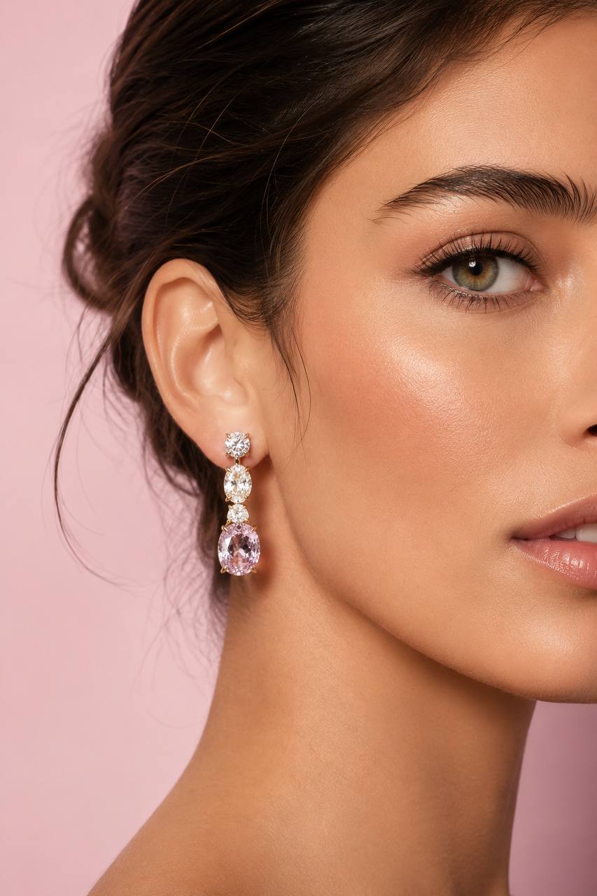 Omnia Rayla Gold and Pink Drop Earrings With High Quality Certified Lab Crafted Stones In 925 Silver 5ct - OMNIASTORES KSA