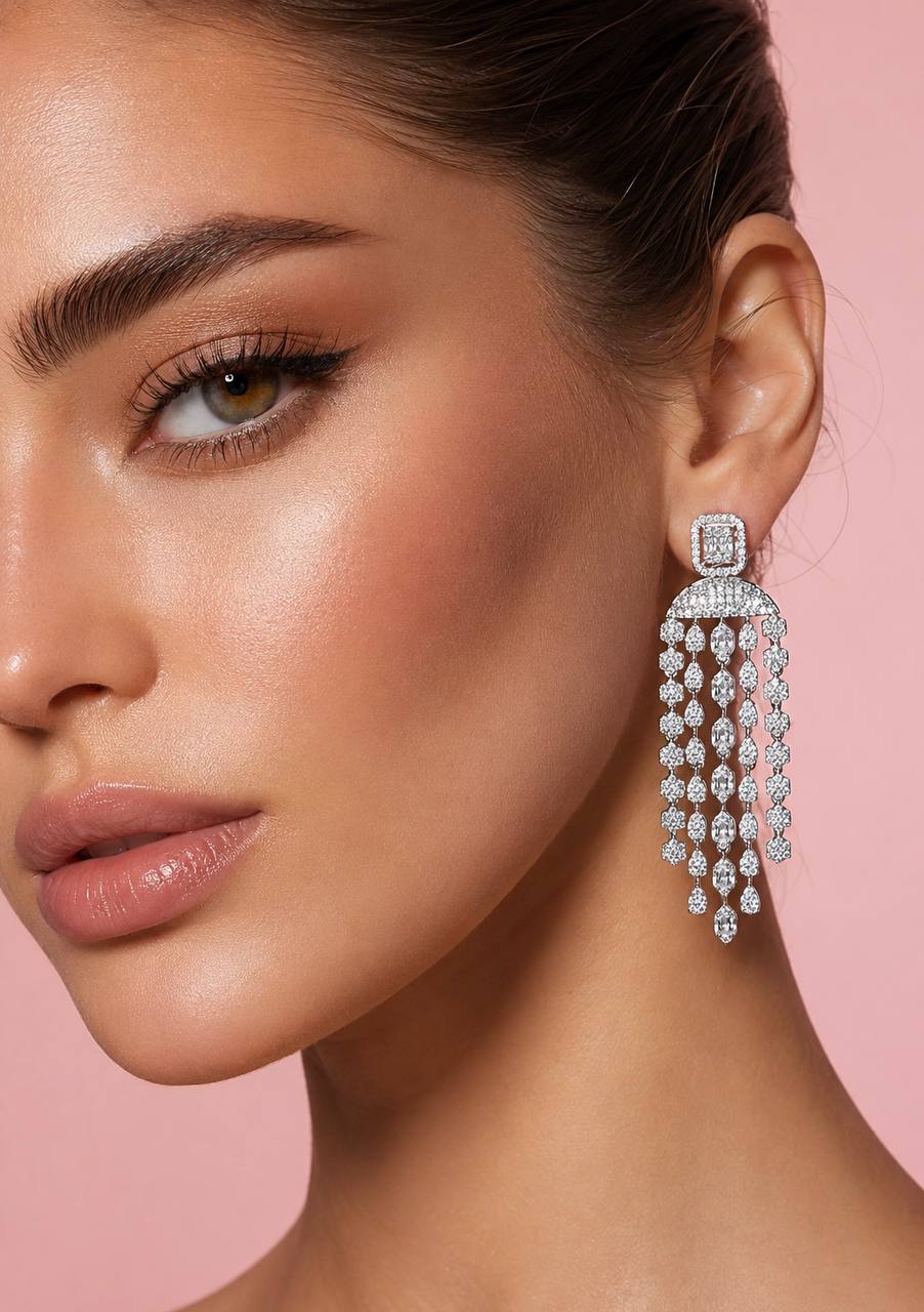 Betty White Drop Earrings in 925 Silver With High Quality Simulated Diamonds - OMNIASTORES KSA