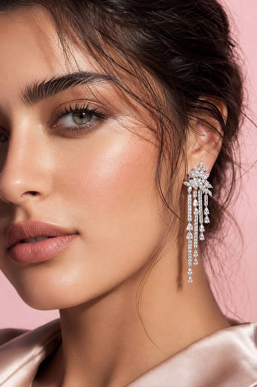 Omnia Abir White Bridal Drop Earrings in 925 Silver with Pear and Marquise-Cut High-Quality Simulated Diamonds - OMNIASTORES KSA