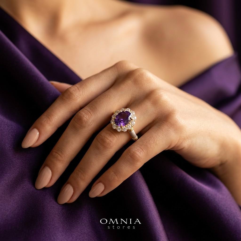Omnia Amalya Flower Purple Gold Ring In 925 Silver High Quality Lab Crafted Stones - OMNIASTORES KSA