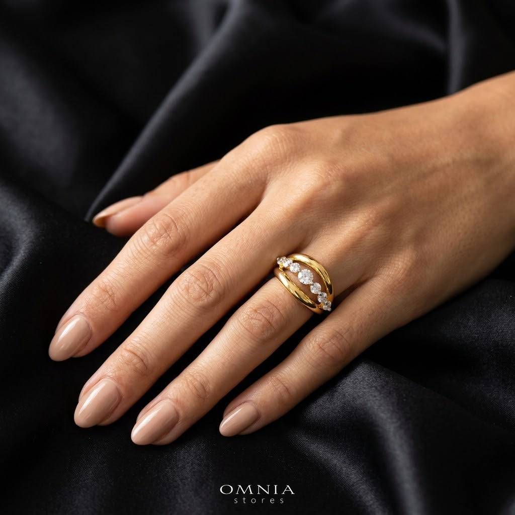 Jazmina Gold-Plated Ring in 925 Silver with Premium Simulated Diamonds - OMNIASTORES KSA