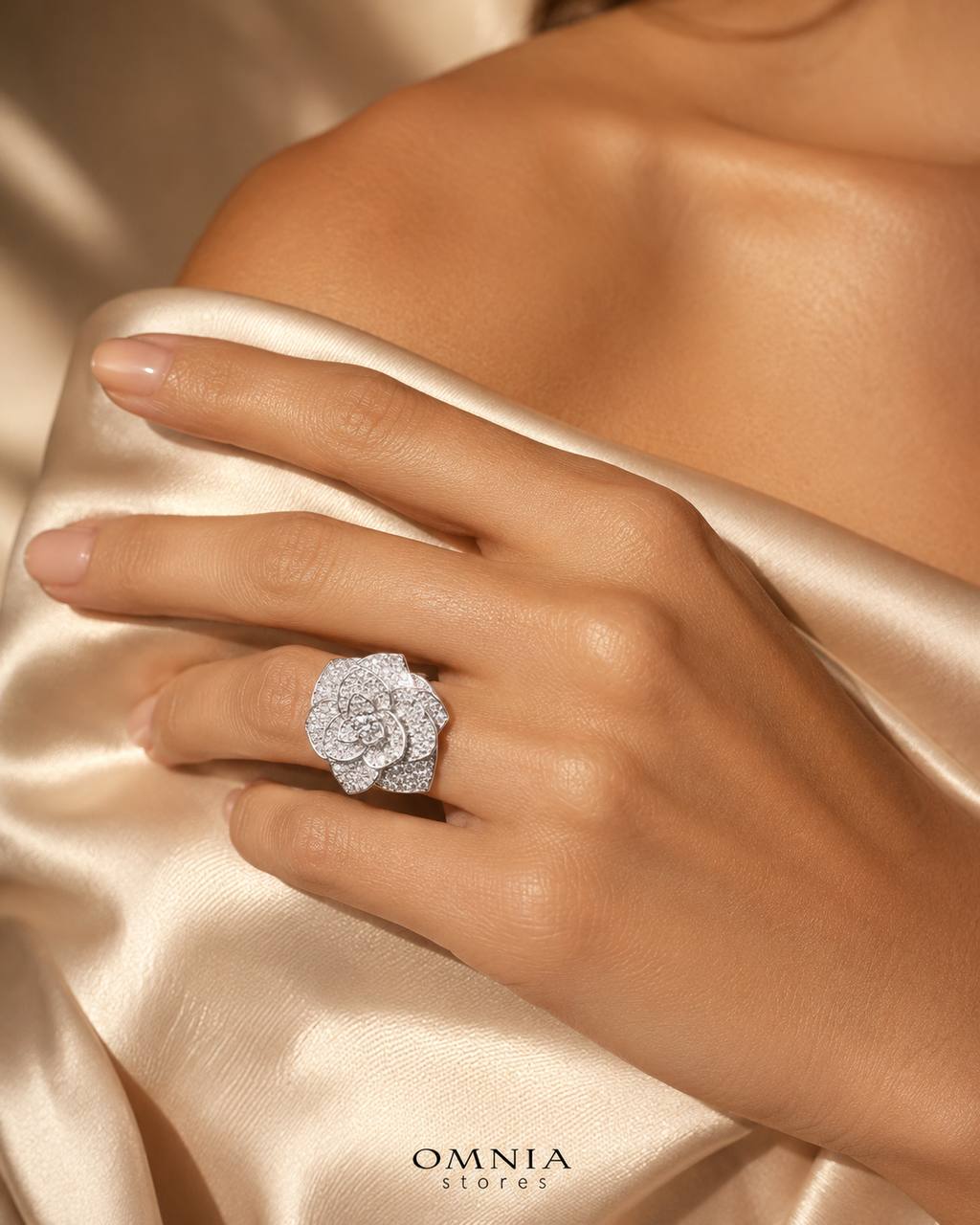 Solara Flower Design White Moissanite Stone Ring With GRA Certified High Quality in 925 Silver - OMNIASTORES KSA