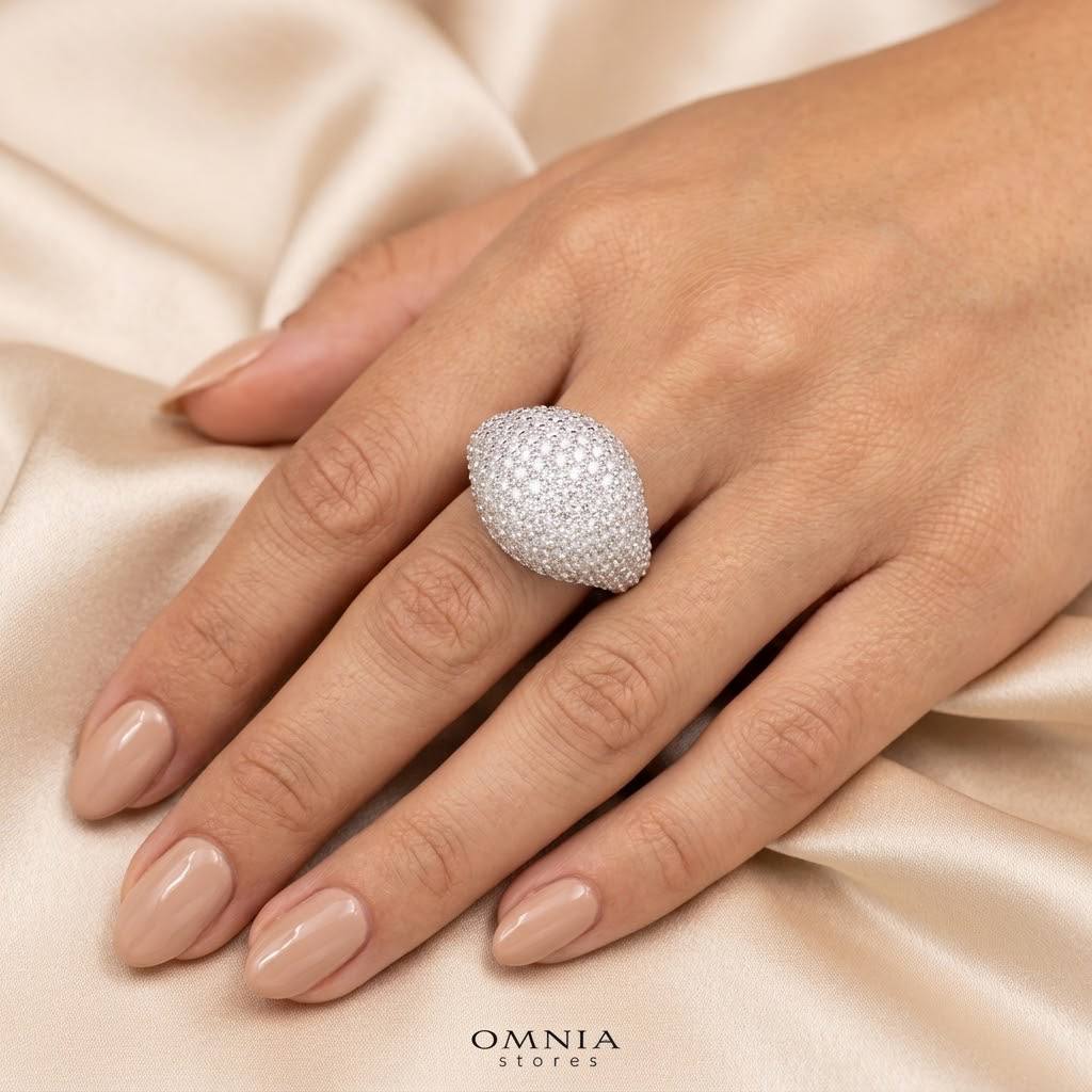 Galla White Moissanite Signature Cluster Dome Ring – Rhodium-Plated 925 Silver - OMNIASTORES KSA