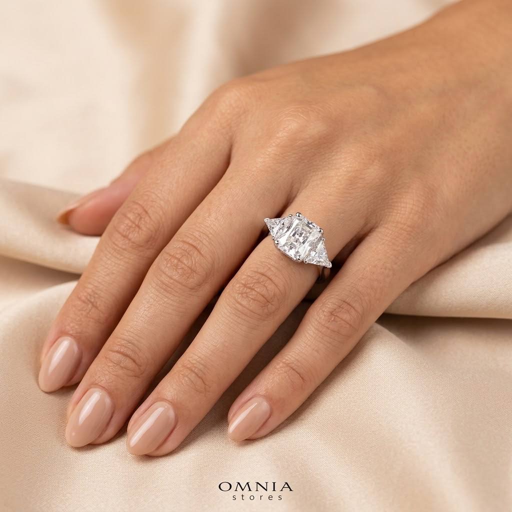 Latimah White Moissanite Ring with GRA Certificate Radiant 6x8mm (2ct) Simulated Diamond 925 Sterling Silver - OMNIASTORES KSA