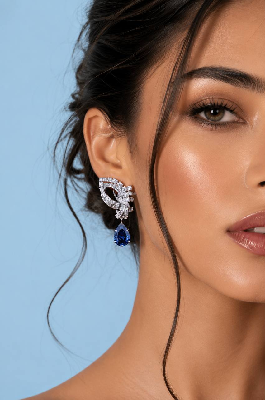 Mary Winged Blue Drop Earrings: High-Quality Premium Simulated Diamond in 925 Silver - OMNIASTORES KSA