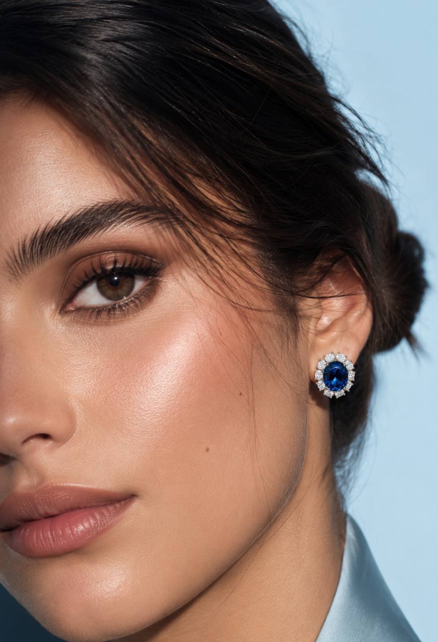 Jumana Lab Grown Sapphire Blue Stone With GRC Certified Earrings in 925 Silver - OMNIASTORES KSA