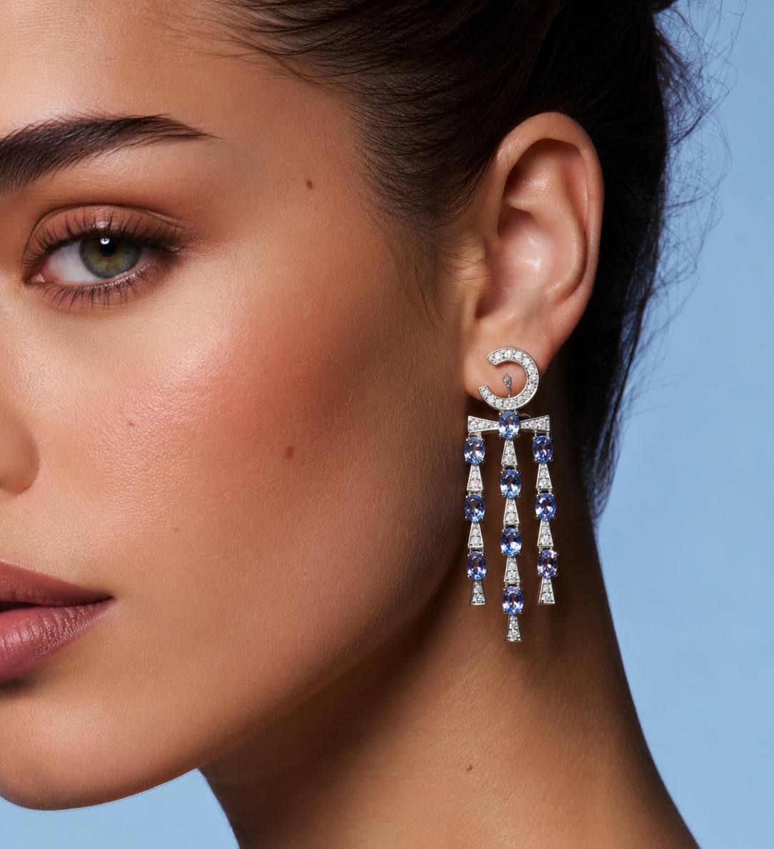 Omnia Wesal Drop Earrings In 92.5 Silver High Quality Tanzanite Stone - OMNIASTORES KSA