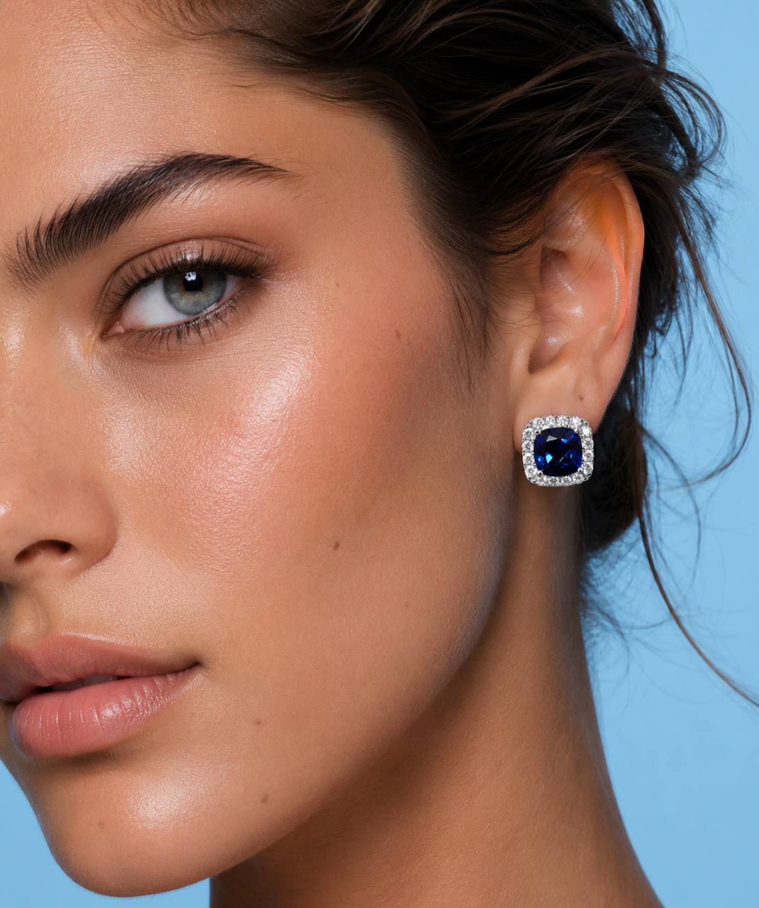 Dareema Lab Grown With GRC Certified Sapphire Blue Stones Square Stud Earrings in 925 Silver - OMNIASTORES KSA