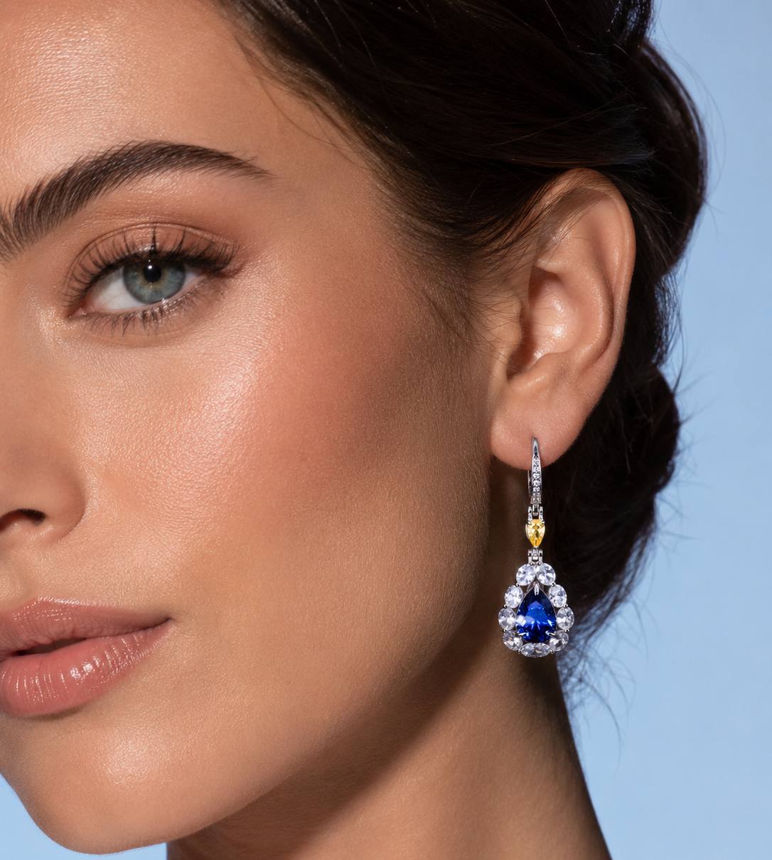 Omnia Amarah Blue & Yellow Stone Drop Earrings in 925 Silver with High Quality Simulated Diamonds - OMNIASTORES KSA