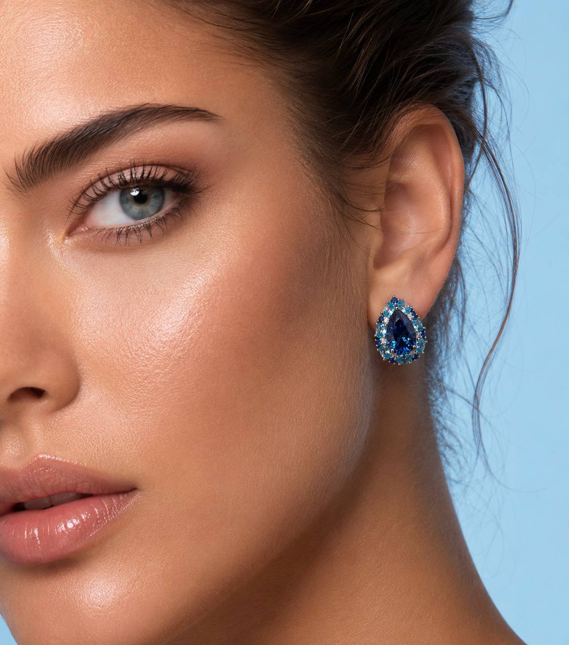 Sireesha Elegant Blue Cluster Clip-On Earrings in 925 Sterling Silver with Premium Simulated Diamond - OMNIASTORES KSA
