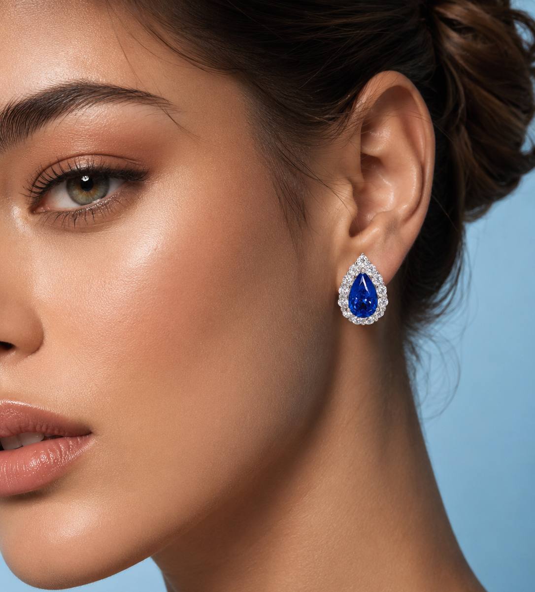 Emoni Blue Pear Cut Certified Lab Crafted Earrings With High Quality 925 Silver - OMNIASTORES KSA