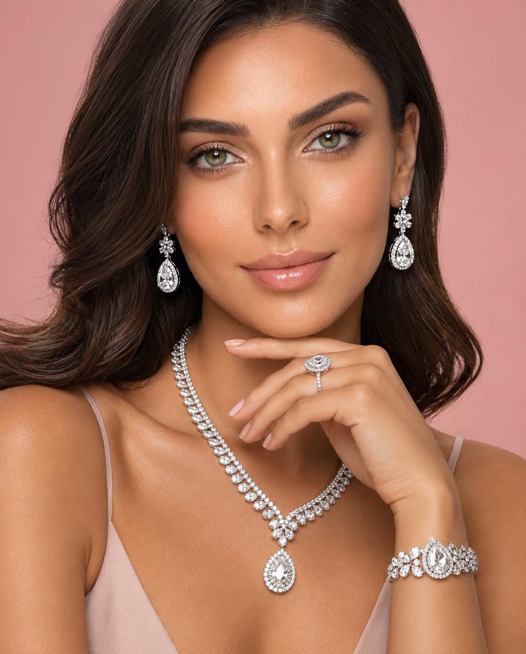 Valerie White Luxury Bridal Full Set in High-Quality Rhodium-Plated Finish with Premium Zircon Stones - OMNIASTORES KSA