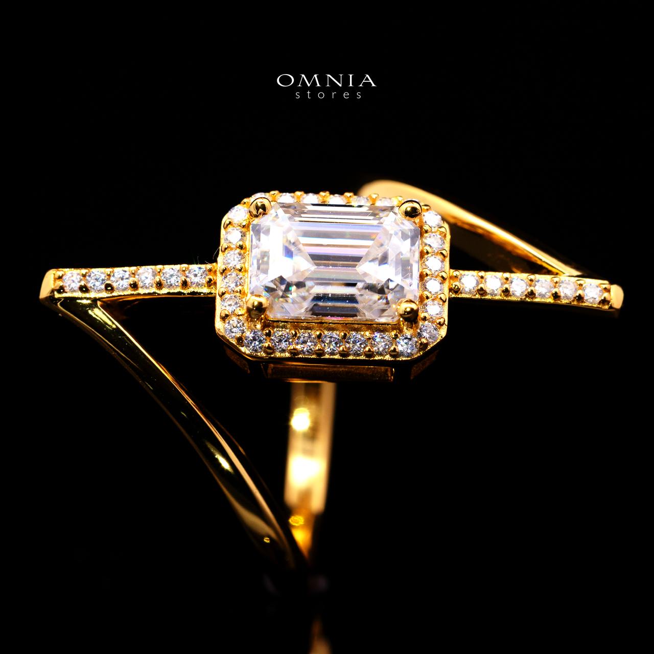 Shelley Emerald-Cut Moissanite Ring 6x8mm (2CT) with Certificate in 925 Sterling Silver Gold Plated