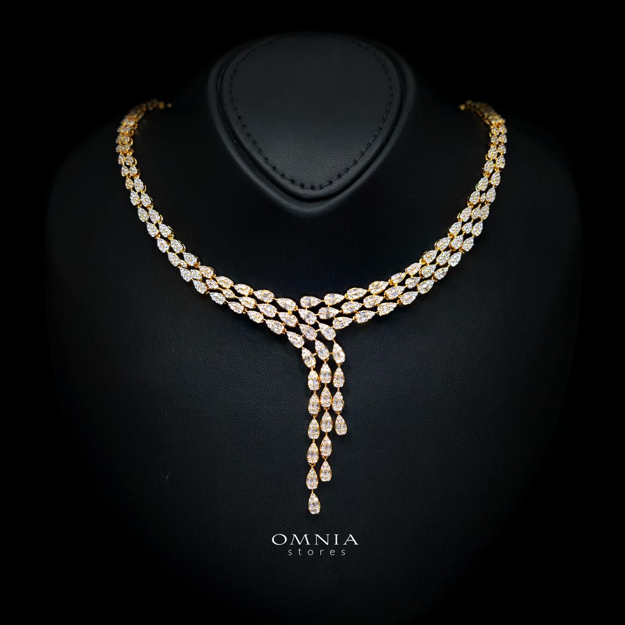 Omnia Nasiha Luxury Bridal Gold Full Set in High Quality Zircon Stone Rhodium Plated