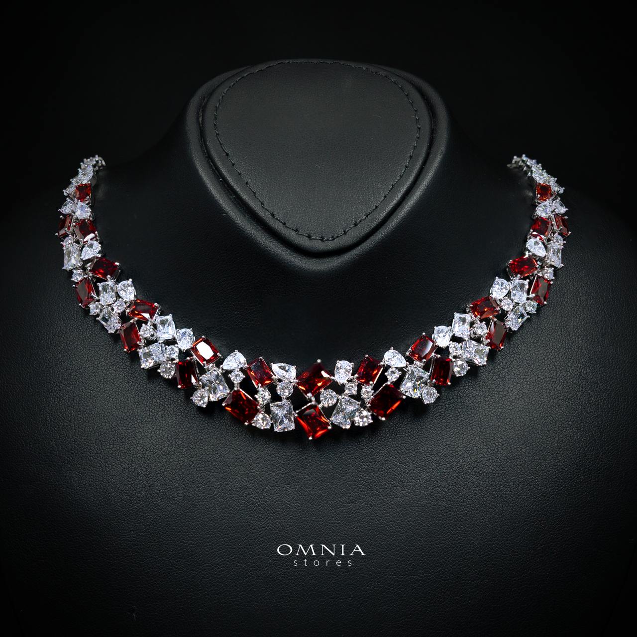 Omnia Anastasia Red Luxury Bridal Full Set in High Quality Zircon Stone in Rhodium Plated