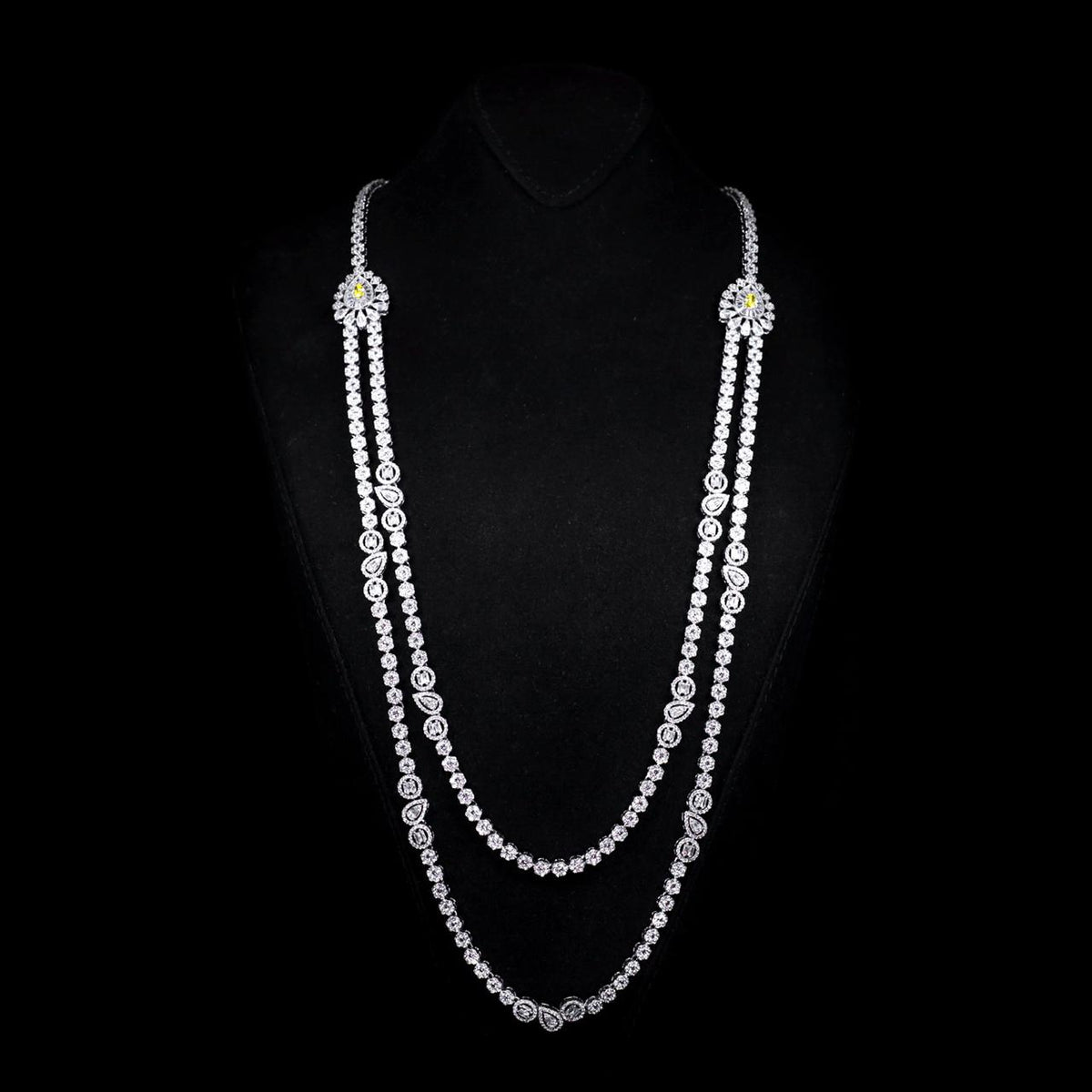 Omnia Ahad Bridal Yellow Long Chain Set In Rhodium Plated With High Quality Zircon Stones