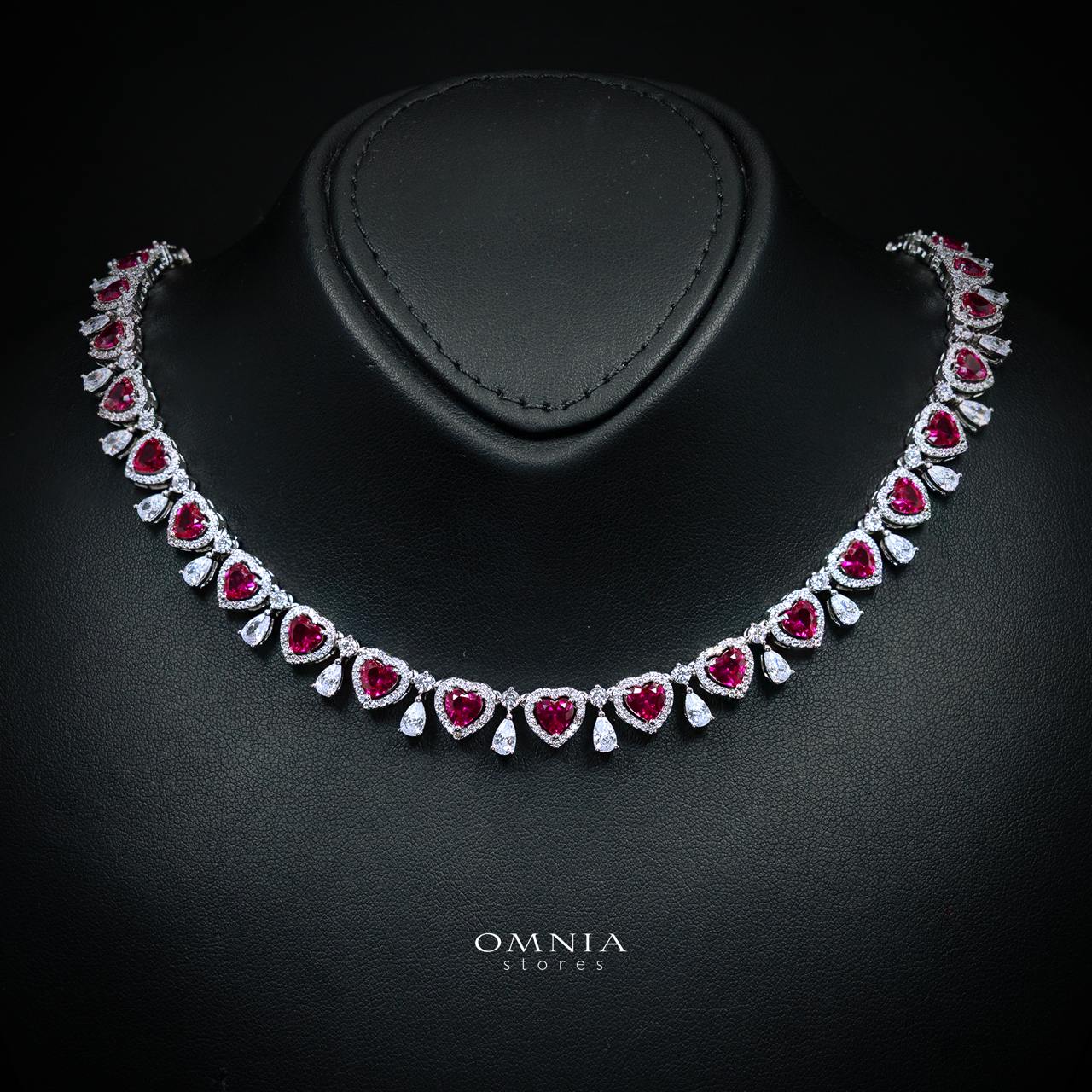 Talina Ruby Red Luxury Bridal Full Jewelry Set with High-Quality Premium Simulated Diamonds-Rhodium-Plated