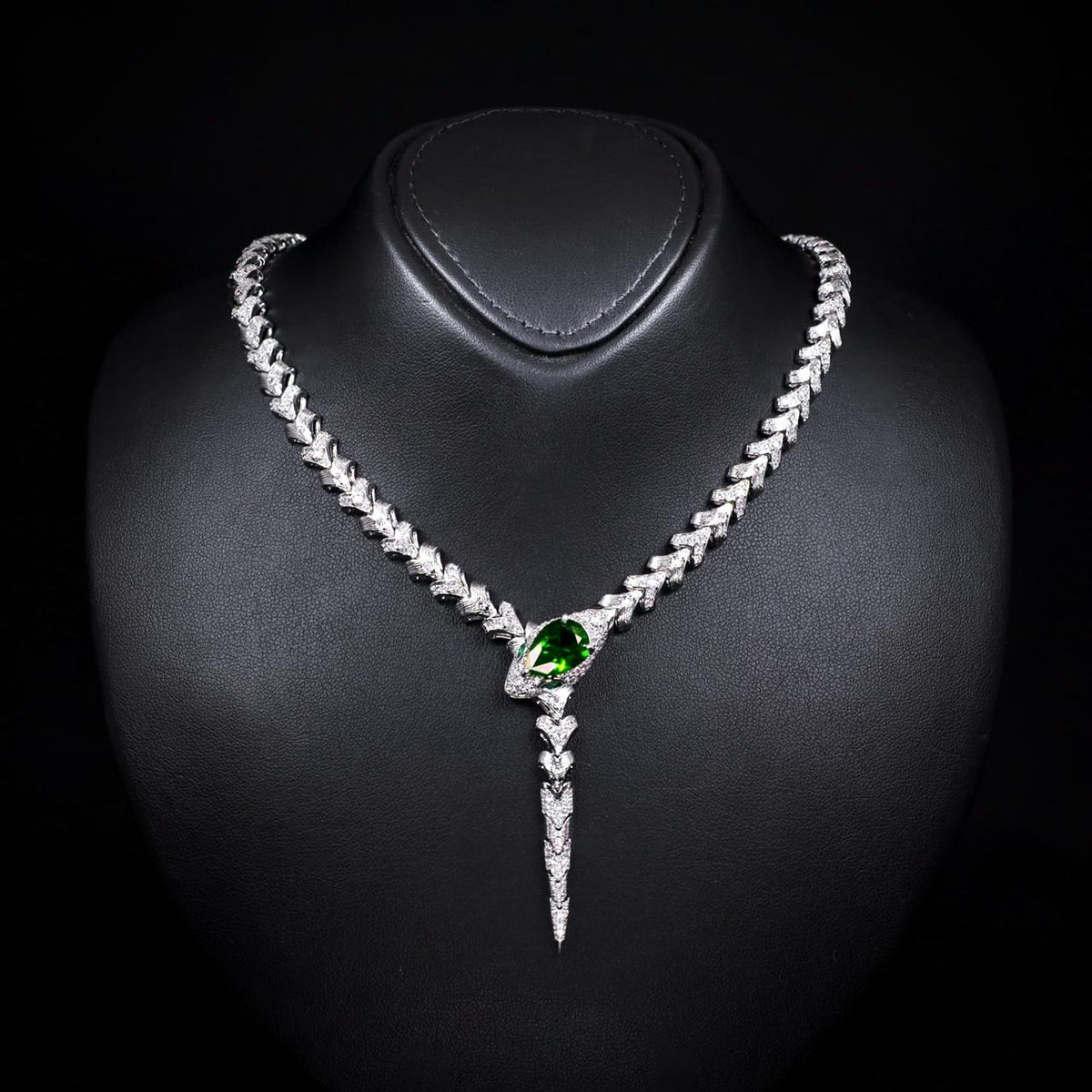 Adriana Green Luxury Bridal Full Set with High-Quality Zircon Stones Rhodium Plated