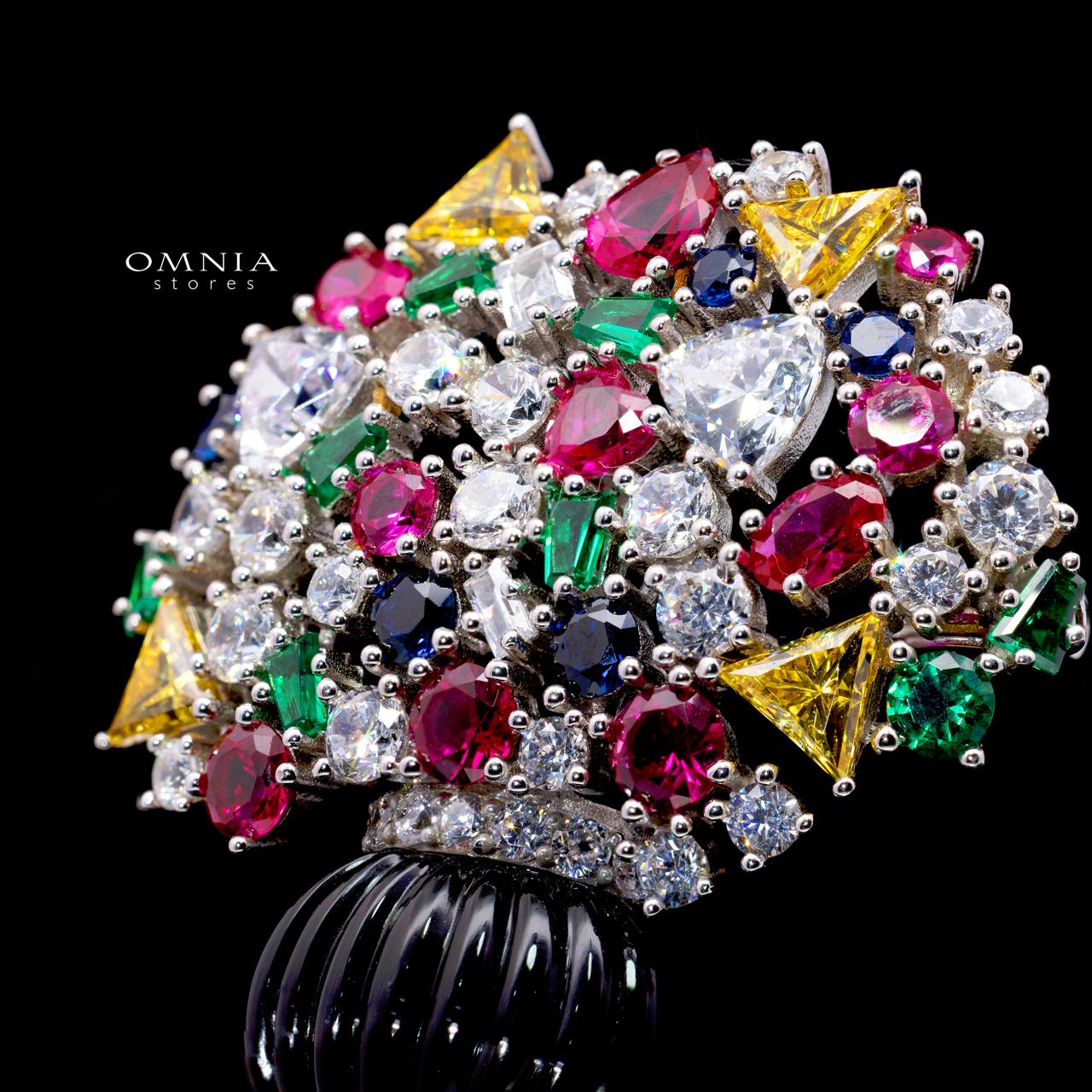 Jenna Multi-Color Brooch with High-Quality Simulated Diamonds in 925 Sterling Silver