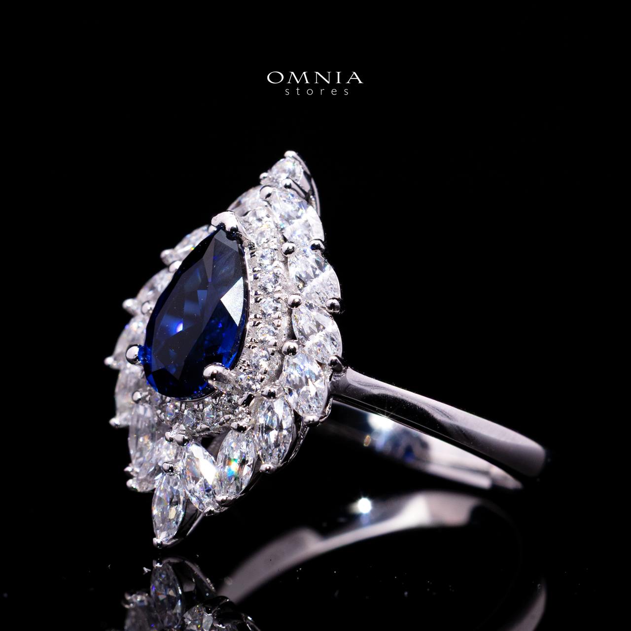 Carolina Lab-Grown Blue Sapphire Pear-Cut Ring (6x9mm) with GRC Certificate in 925 Sterling Silver