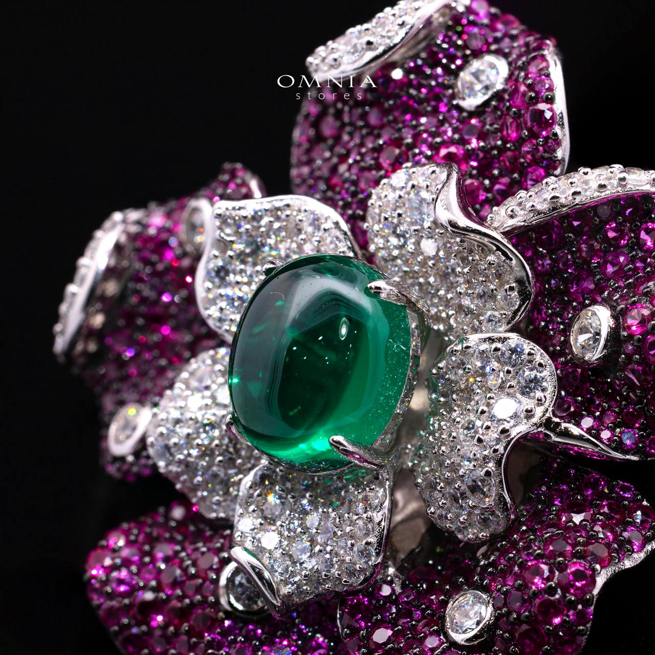Atheera Green Emerald Stone Brooch with High-Quality Premium Simulated Diamonds in 925 Sterling Silver