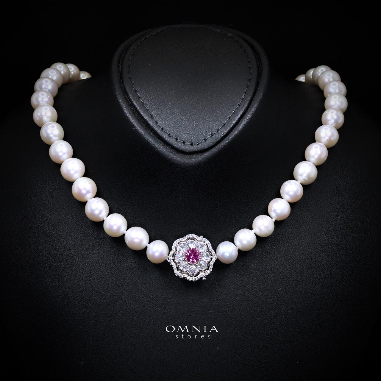 Omnia Ameenah Fresh Real Water Pearl Necklace and Bracelet Set in 925 Silver Accessories High Quality Simulated Diamonds - OMNIASTORES KSA