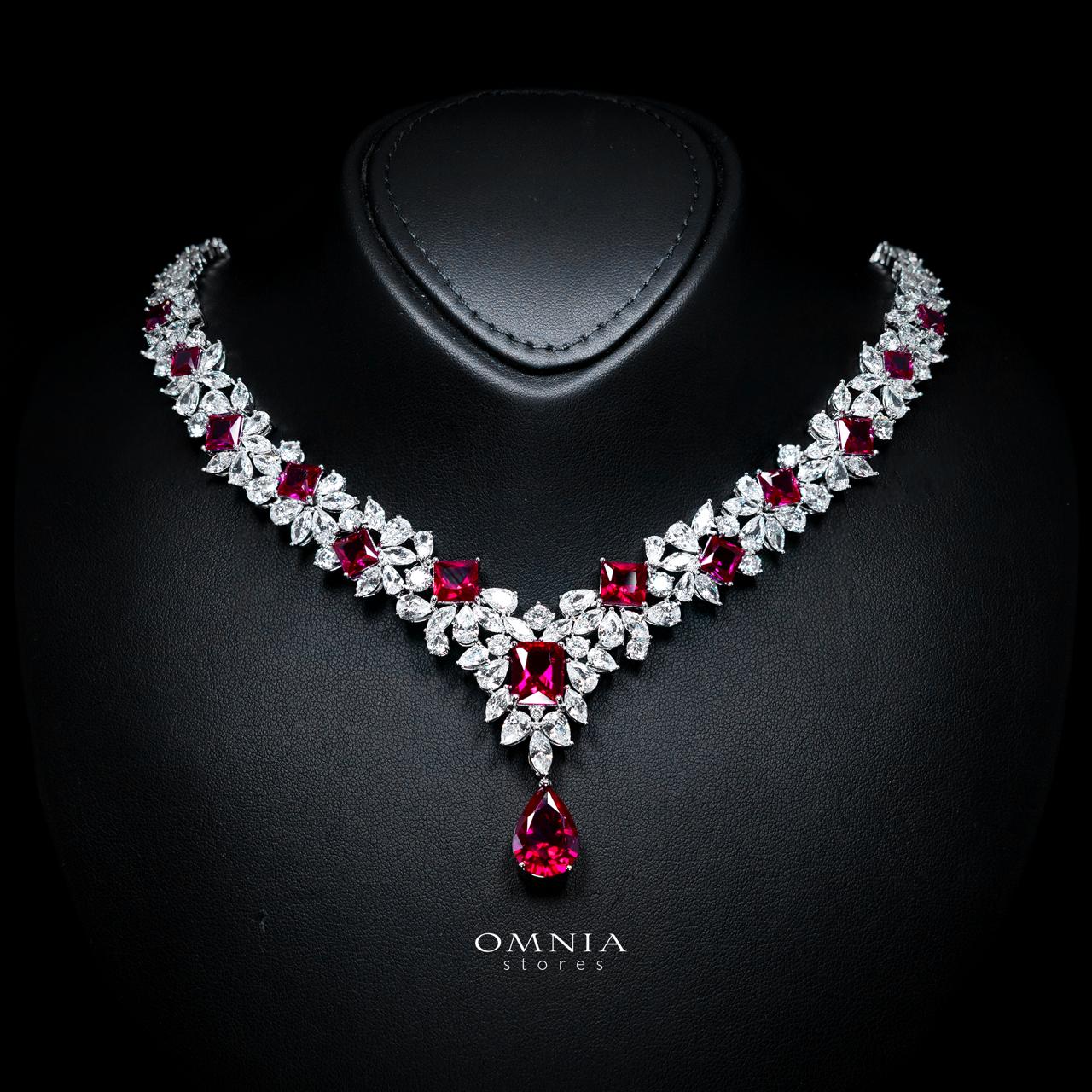 Christine Red Luxury Bridal Full Set with High-Quality Simulated Diamonds – Rhodium Plated