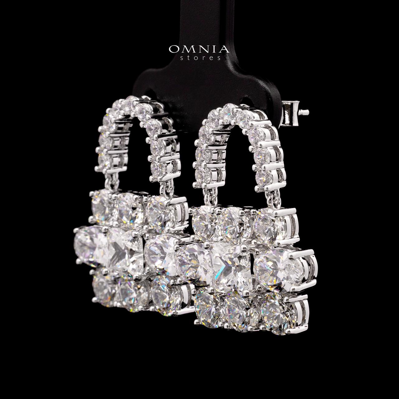 Aila White Lock Design Earrings with High-Quality Premium Simulated Diamonds in 925 Sterling Silver - OMNIASTORES KSA