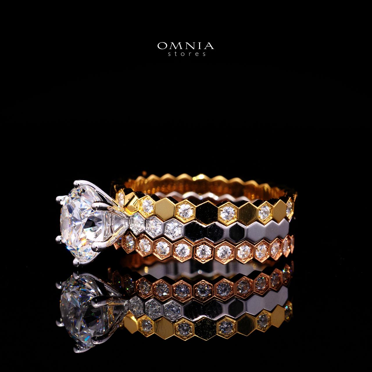 Agnese Tricolor Ring with Certificate | High-Quality Premium Simulated Diamonds in 925 Sterling Silver - OMNIASTORES KSA