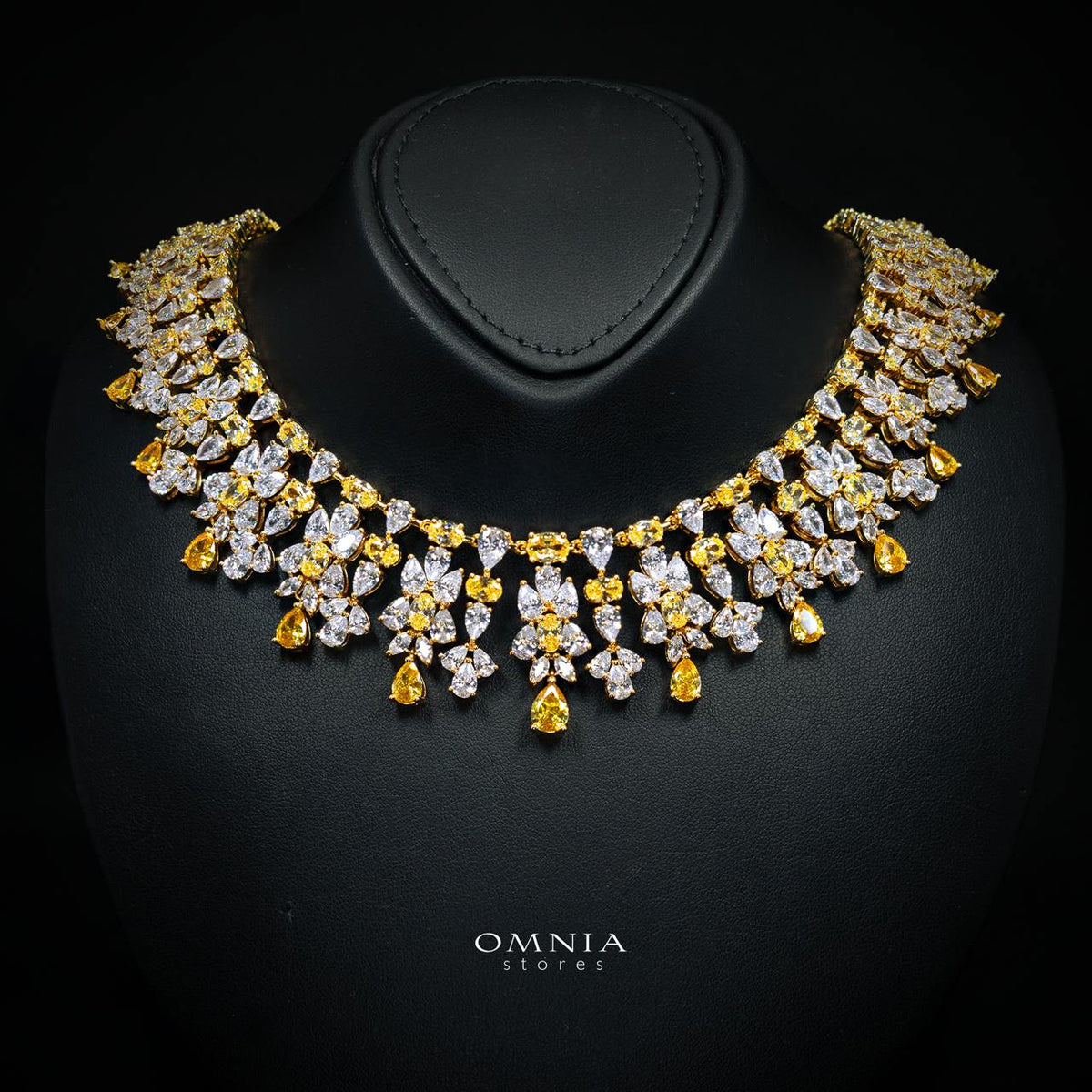 Omnia Dema Gold Luxury Bridal Full Set in High Quality Simulated Diamonds Premium Rhodium Plated