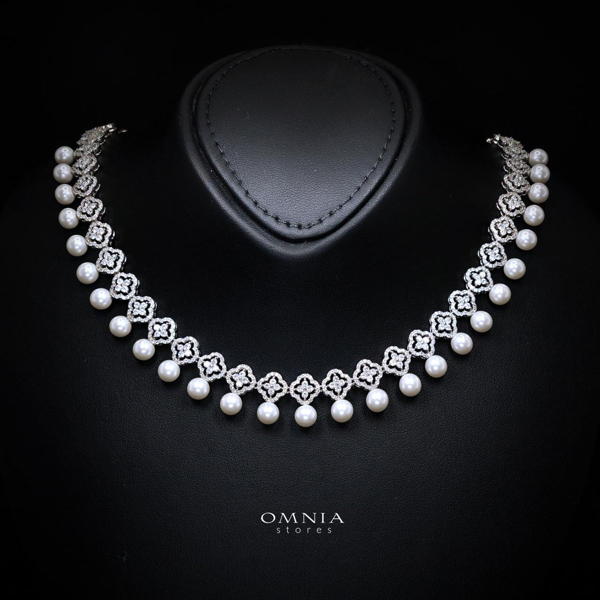 Omnia Sahira Pearl Bridal Full Set in 925 Silver with High-Quality White Zircon Stones - OMNIASTORES UAE