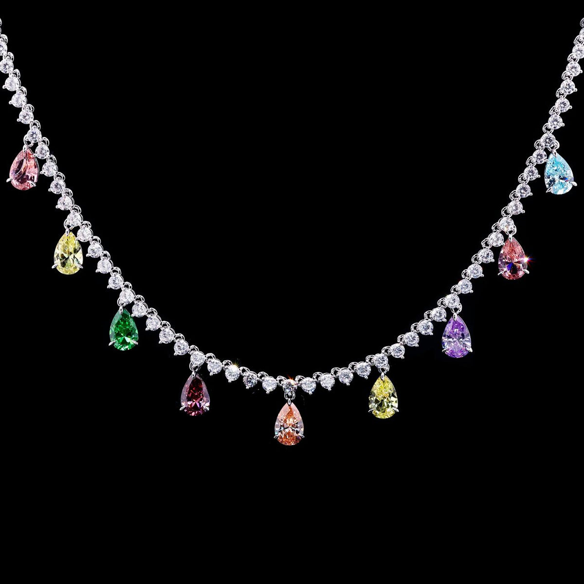 Lykah Multicolor Premium Rhodium-Plated Alloy Necklace with High-Quality Simulated Diamonds